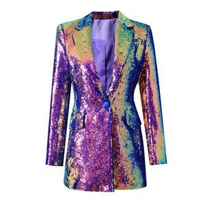 Blue Pink Holographic sequin blazer size L